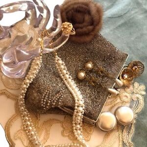 1940-1980 Vintage Branded Costume Jewelry Lot w/Silver Seed Bead Evening Bag 👛